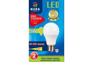 Лампа светодиодная энергосберегающая Nura Lights LED A55 5W E27 6500K