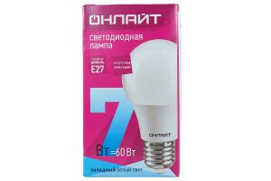 Лампа светодиодная (LED) ОНЛАЙТ OLL-A60-7-230-4K-E27
