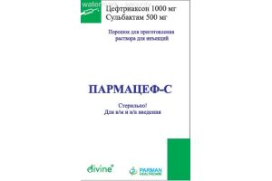 ПАРМАЦЕФ -С Порошок для приготовления раствора для инъекций 1000 мг + 500 мг №1