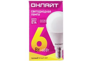 Лампа светодиодная (LED) ОНЛАЙТ OLL-G45-6-230-2.7K-E14