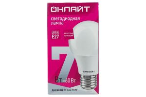 Лампа светодиодная (LED) ОНЛАЙТ OLL-A60-7-230-6.5K-E27