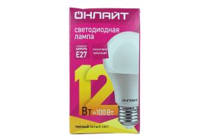 Лампа светодиодная (LED) ОНЛАЙТ OLL-A60-12-230-2.7K-E27