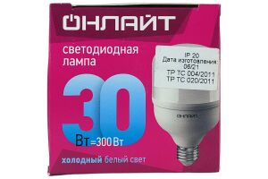 Лампа светодиодная (LED) ОНЛАЙТ OLL-T80-30-230-840-E27