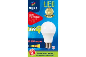 Лампа светодиодная энергосберегающая Nura Lights LED A60 9W E27 6500K